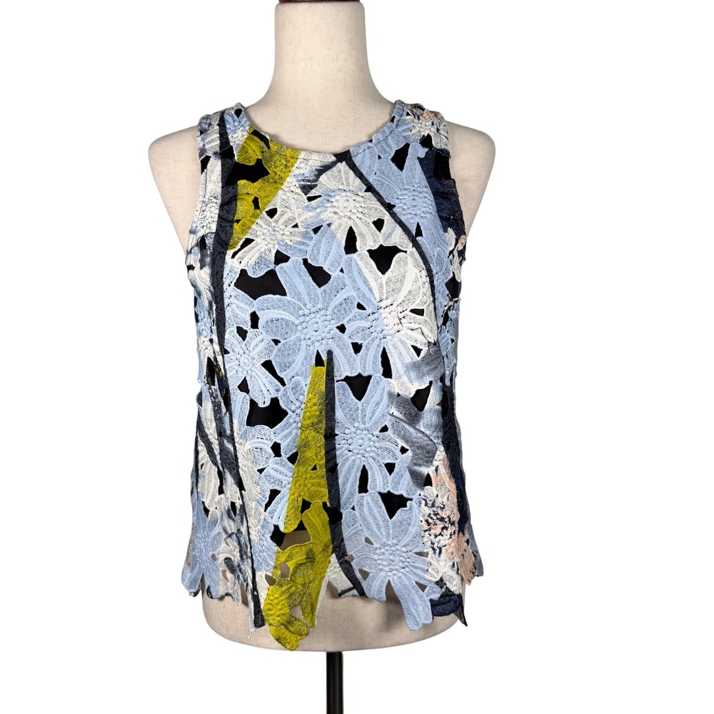 Bar III Tank Top Floral Lace Sleeveless Blue Embroidered Medium Chic Career‎